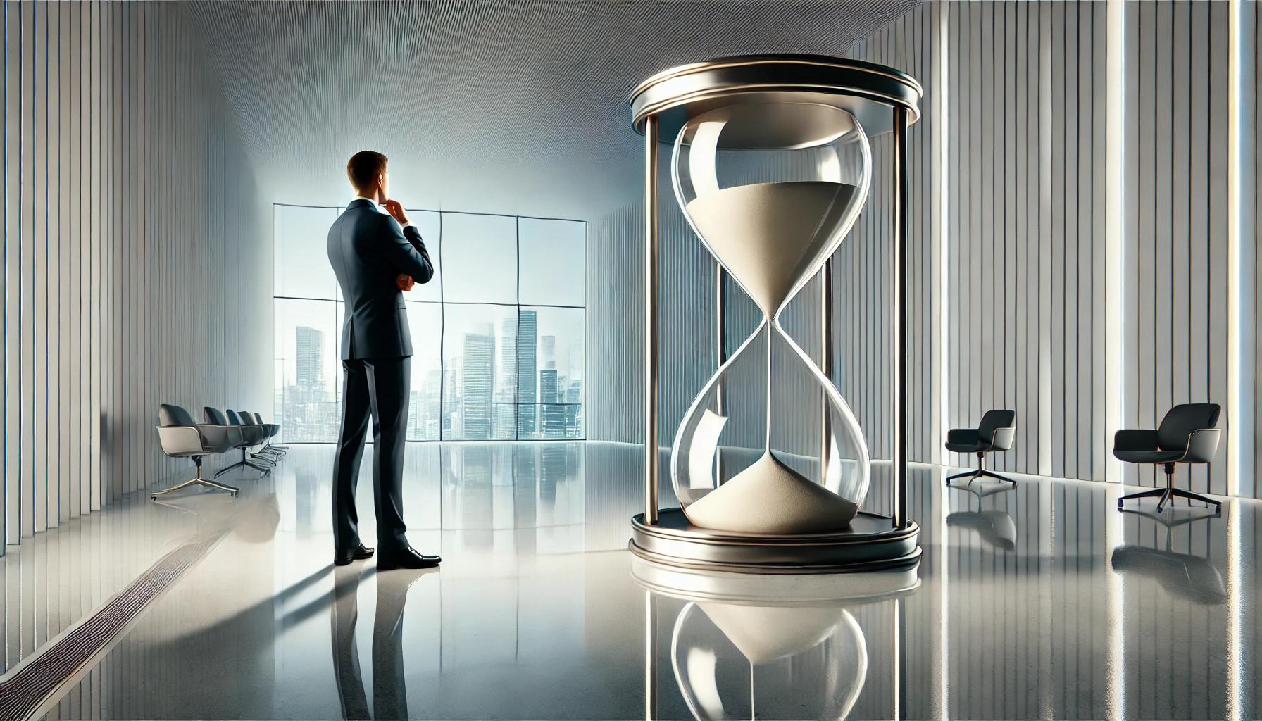 Empresario viendo un reloj de arena